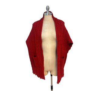 Stauer Cape Shawl Merino Wool Red NWOT Fringe Hem Pockets One size
